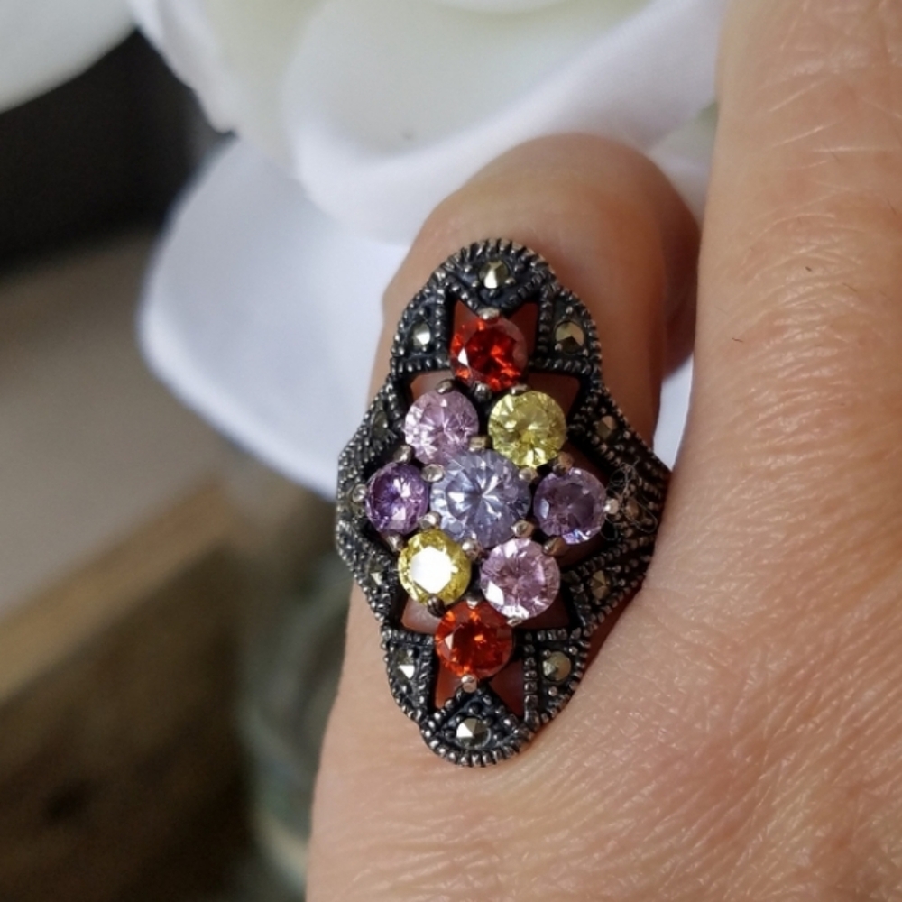 Swarovski Elements Vintage Sterling Silver Multicolor Ring
